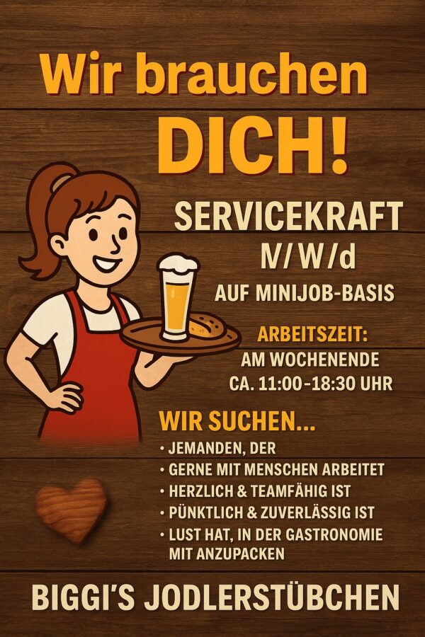 Stellenangebot Servicekraft auf Minijob-Basis in Gaststätte.